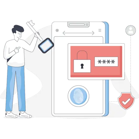 Homme tenant un smartphone affichant une icône de verrouillage symbolisant la sécurité et la confidentialité  Illustration