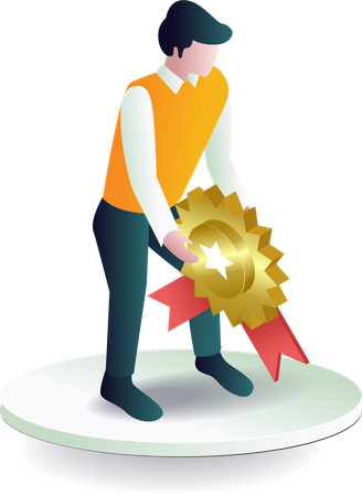 Homme tenant un symbole de médaille de récompense  Illustration