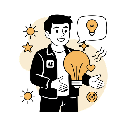 Un homme tenant une ampoule pour des idées positives  Illustration