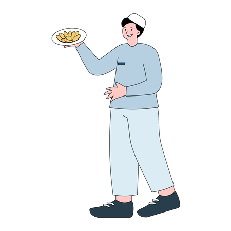 Homme tenant une assiette de biscuits  Illustration