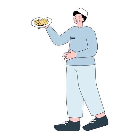 Homme tenant une assiette de biscuits  Illustration