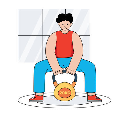 Homme tenant une barre pour l'entraînement musculaire  Illustration