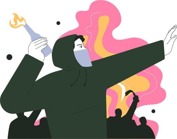 Homme tenant une bouteille de feu  Illustration