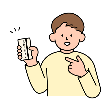 Homme tenant une carte de crédit  Illustration