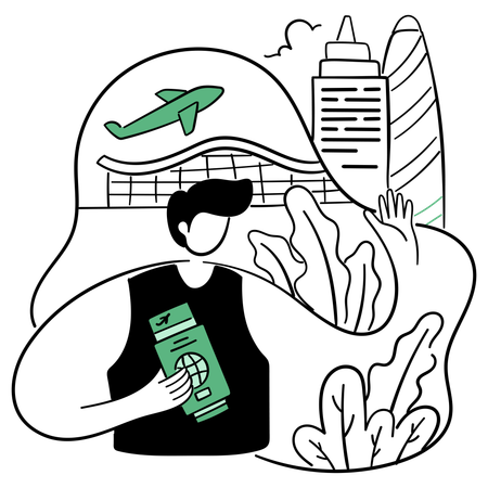 Homme tenant une carte d'embarquement et un passeport  Illustration