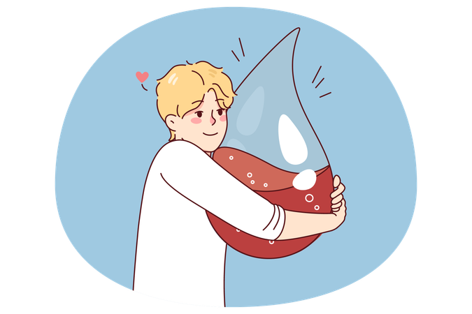 Homme tenant une goutte de sang  Illustration