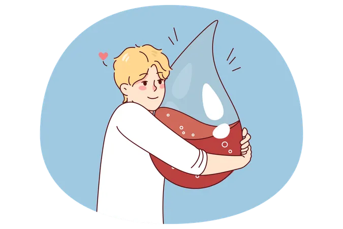 Homme tenant une goutte de sang  Illustration