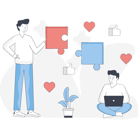 Homme tenant une pièce de puzzle  Illustration