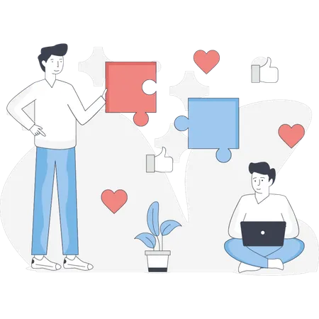 Homme tenant une pièce de puzzle  Illustration