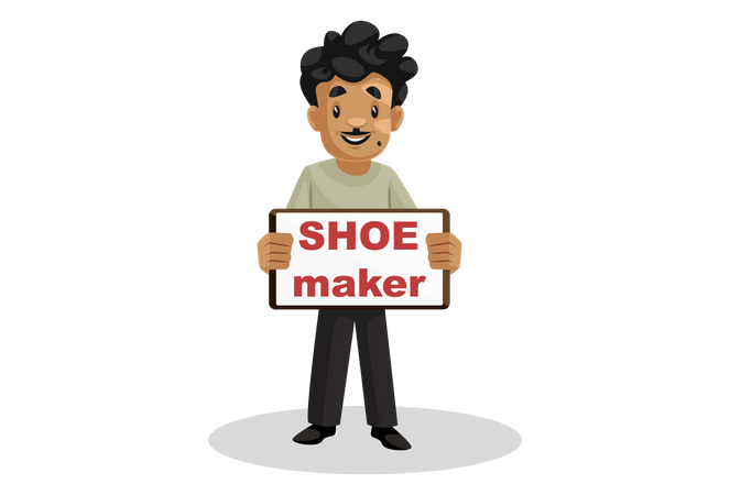 Homme tenant un conseil d'administration de fabricant de chaussures  Illustration