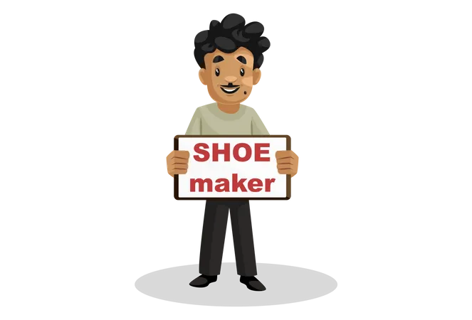 Homme tenant un conseil d'administration de fabricant de chaussures  Illustration