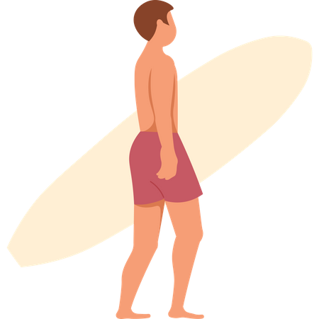 Homme tenant une planche de surf  Illustration