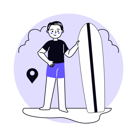 Homme tenant une planche de surf  Illustration