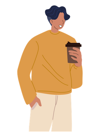 Homme tenant une tasse de café  Illustration