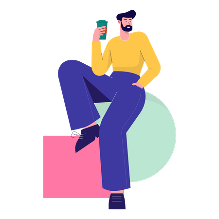 Homme tenant une tasse de café  Illustration