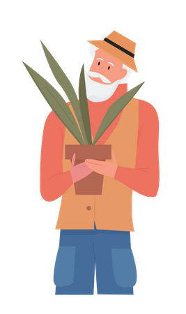 Homme tenant une plante  Illustration