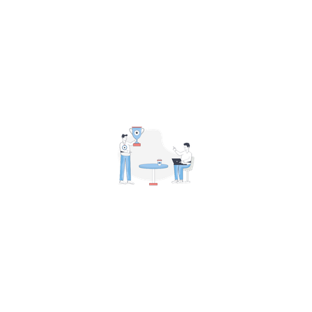 L'homme tient un trophée  Illustration