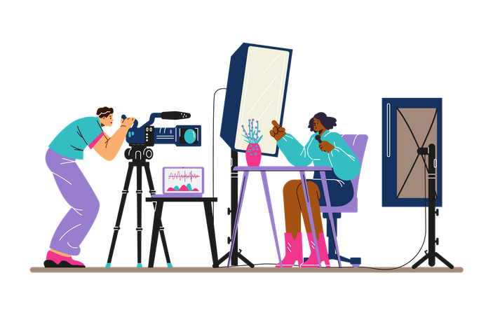 Un homme tire sur une émission de télévision avec une fille  Illustration