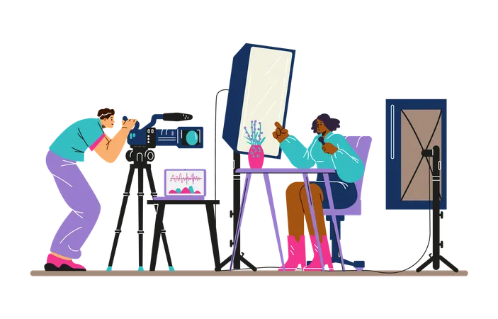 Un homme tire sur une émission de télévision avec une fille  Illustration