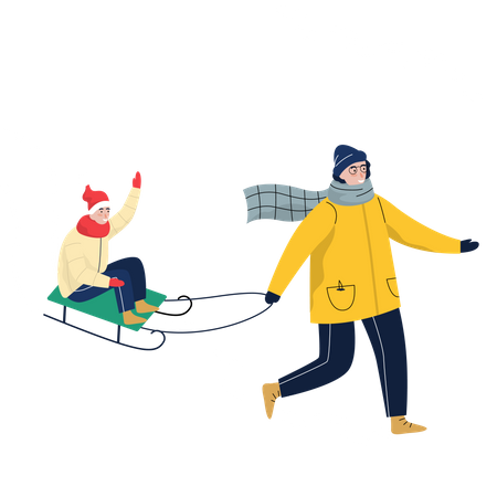 Homme tirant un traîneau à neige  Illustration