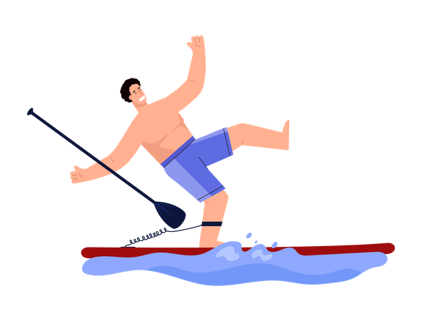 Un homme tombe d'un paddle board  Illustration