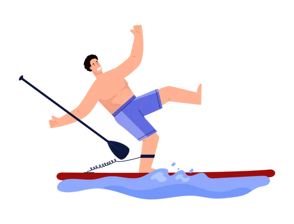 Un homme tombe d'un paddle board  Illustration