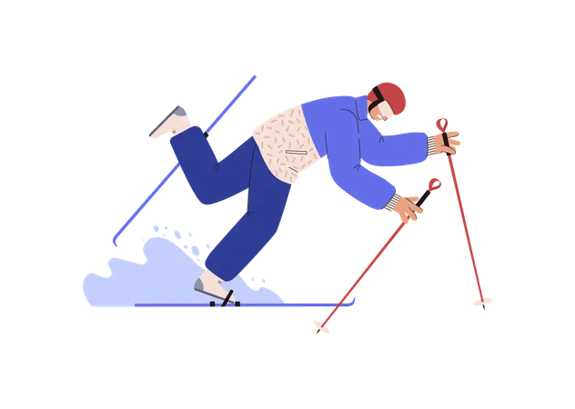 Un homme tombe des skis  Illustration