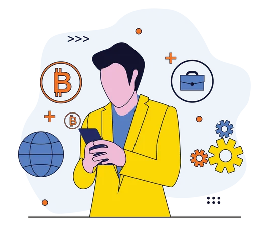 Homme échangeant des bitcoins  Illustration