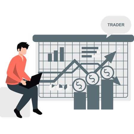 Homme négociant en bourse à l’aide de l’analyse technique  Illustration