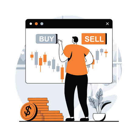 Homme négociant en bourse à l’aide de l’analyse technique  Illustration