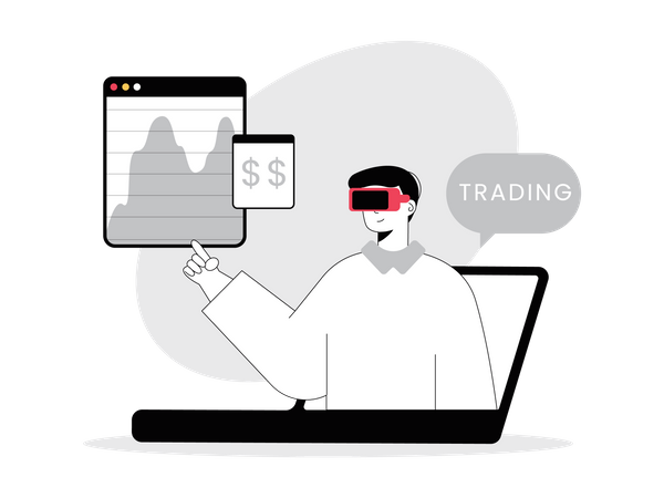 Homme faisant du trading à l'aide de lunettes VR  Illustration