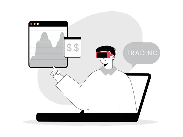 Homme faisant du trading à l'aide de lunettes VR  Illustration