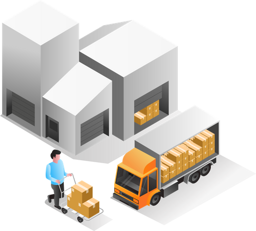 Homme transportant des marchandises dans un camion  Illustration