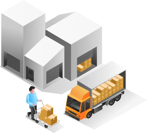 Homme transportant des marchandises dans un camion  Illustration