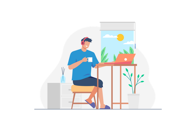 Homme travaillant à domicile Illustration