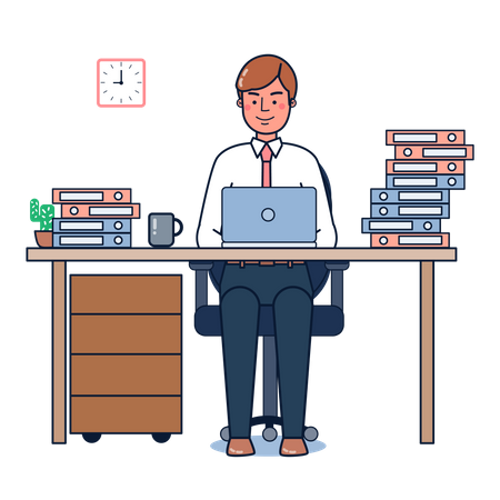 Homme travaillant au bureau  Illustration