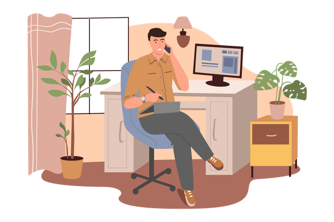 Homme travaillant au bureau  Illustration