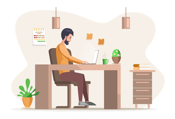 Homme travaillant au bureau  Illustration