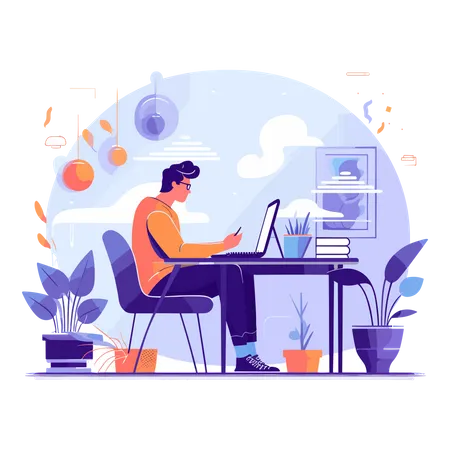 Homme travaillant au bureau  Illustration