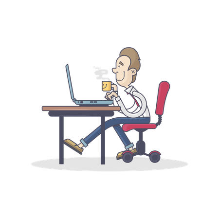 Homme travaillant au bureau sur un ordinateur portable  Illustration