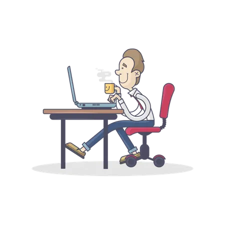 Homme travaillant au bureau sur un ordinateur portable  Illustration