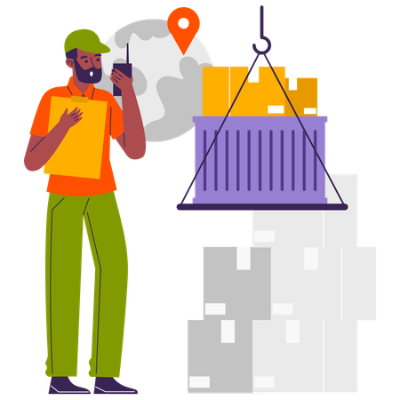 Homme travaillant dans un service d'import-export  Illustration