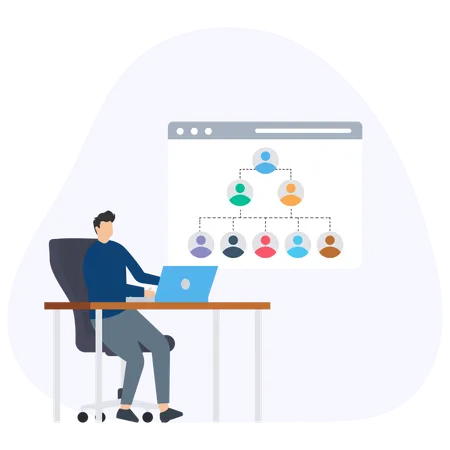 Homme travaillant avec une structure organisationnelle  Illustration