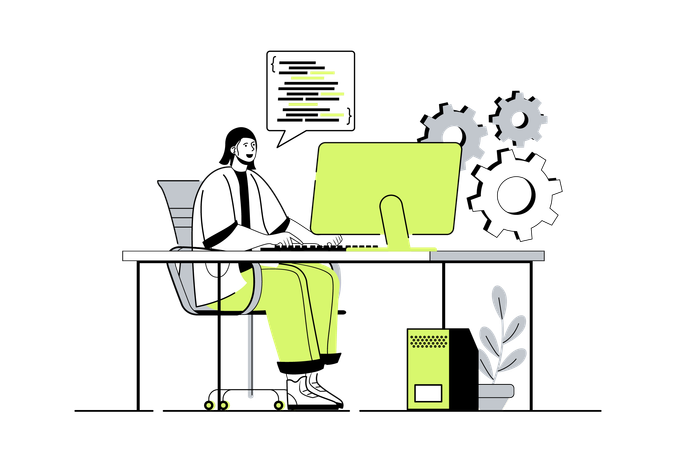 Homme travaillant avec du code sur ordinateur  Illustration