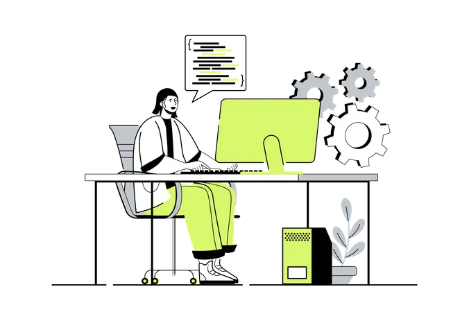 Homme travaillant avec du code sur ordinateur  Illustration