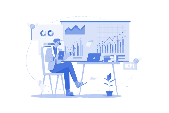 Homme travaillant comme analyste commercial tout en effectuant une analyse  Illustration