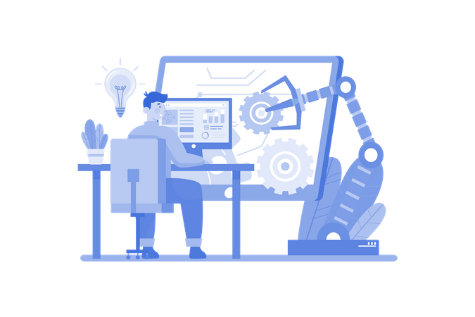 Homme travaillant dans l'industrie de l'automatisation  Illustration