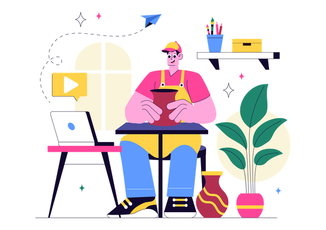 Homme travaillant dans un atelier de bricolage  Illustration