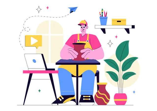 Homme travaillant dans un atelier de bricolage  Illustration