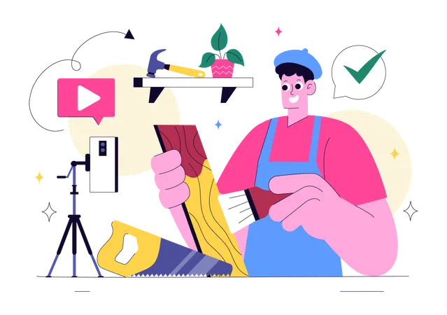 Homme travaillant dans un atelier de bricolage  Illustration